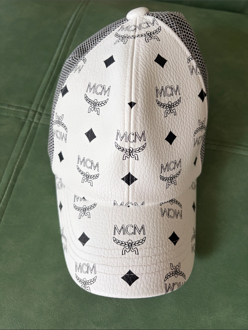 MCM White and Black Monogram Mesh Baseball Cap PRICE NONNEGOTIABLE